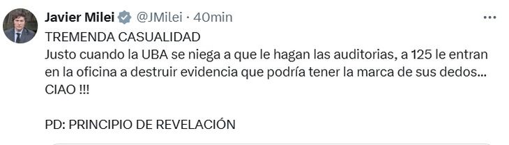 Javier Milei acusa de destrucción de documentación