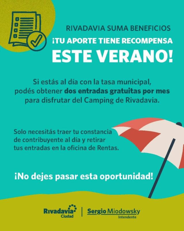 Rivadavia premia a sus vecinos al día con la tasa municipal